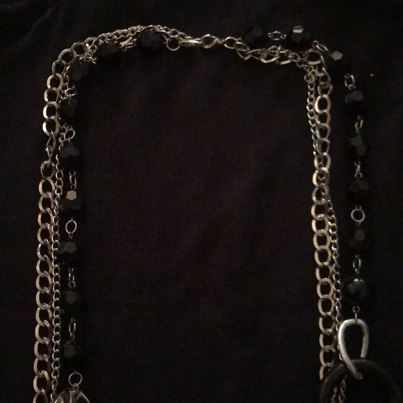 Long Black Silver Chain Layer Necklace New - Picture 3 of 7